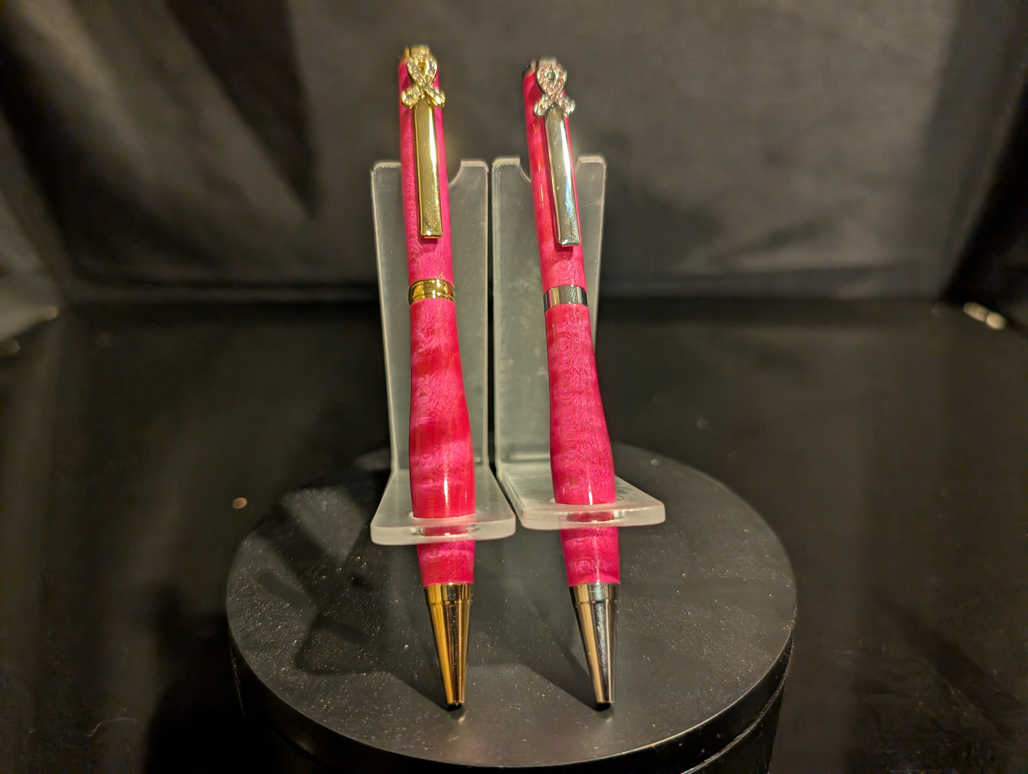 Breast Cancer Awareness Handmade Pen | Bright Pink Stabilized Curly Maple