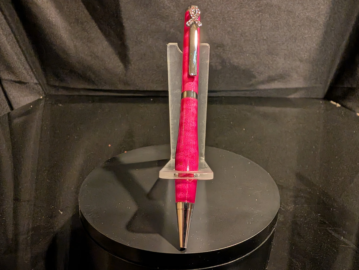 Breast Cancer Awareness Handmade Pen | Bright Pink Stabilized Curly Maple