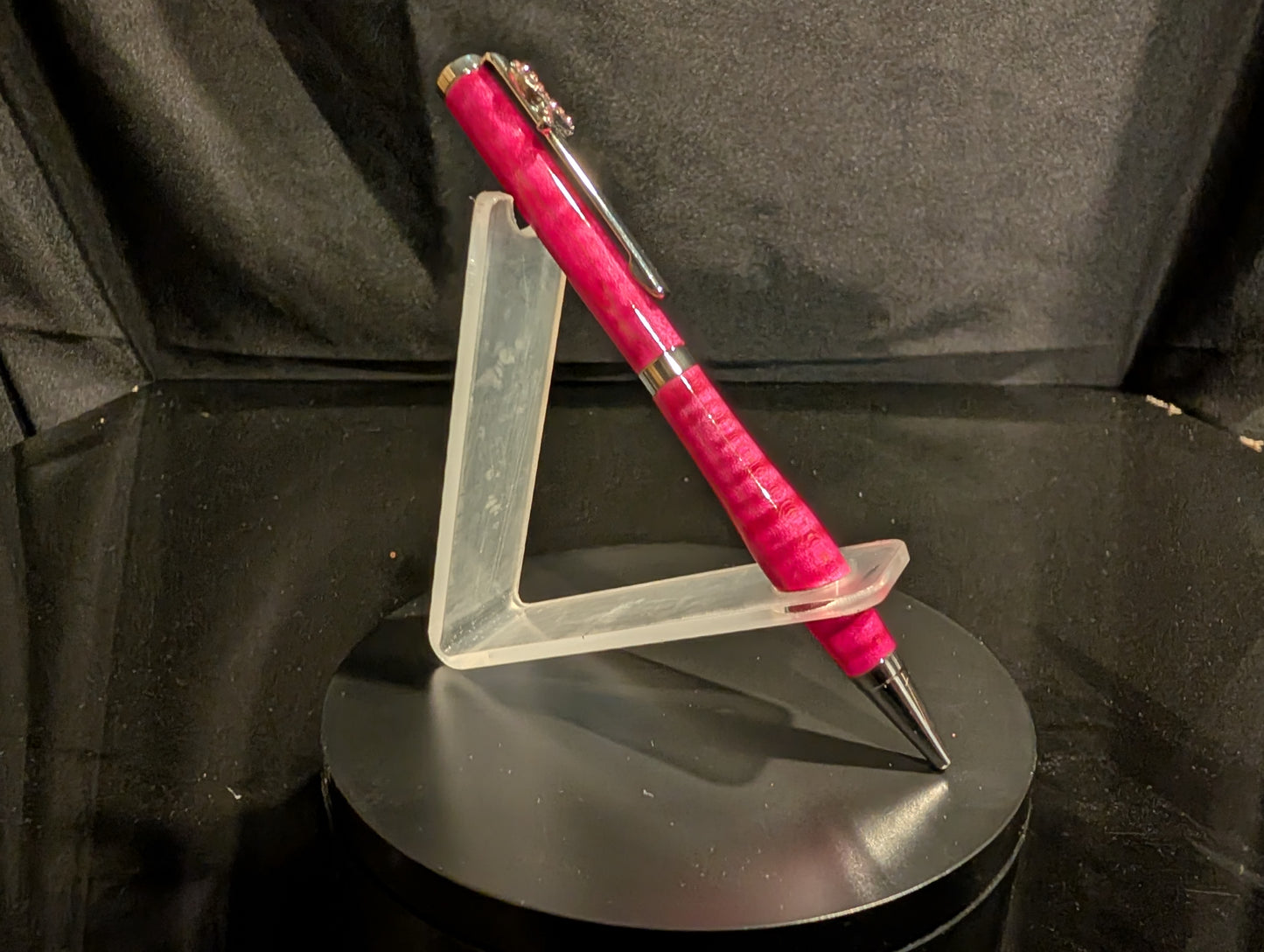 Breast Cancer Awareness Handmade Pen | Bright Pink Stabilized Curly Maple