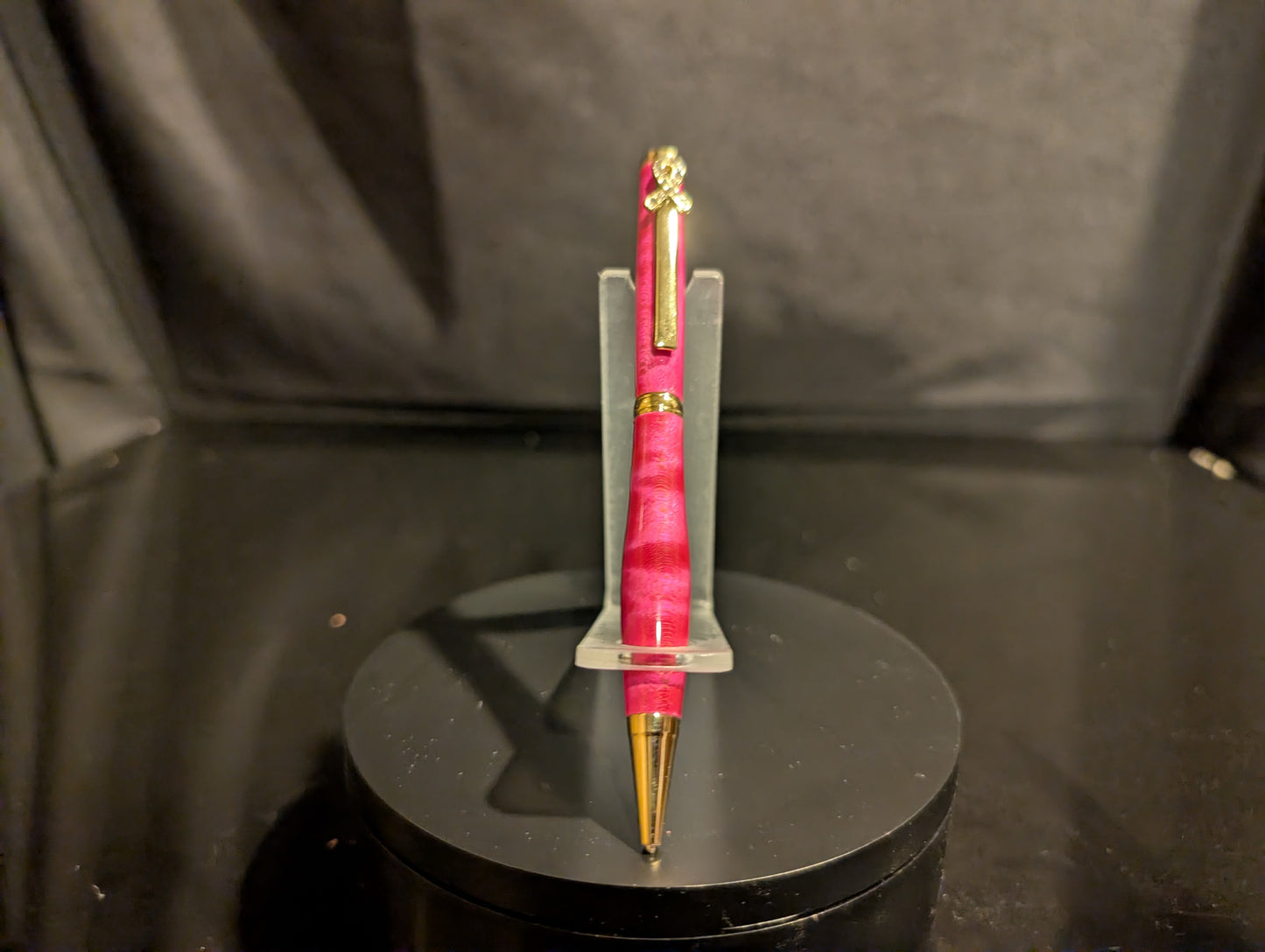 Breast Cancer Awareness Handmade Pen | Bright Pink Stabilized Curly Maple