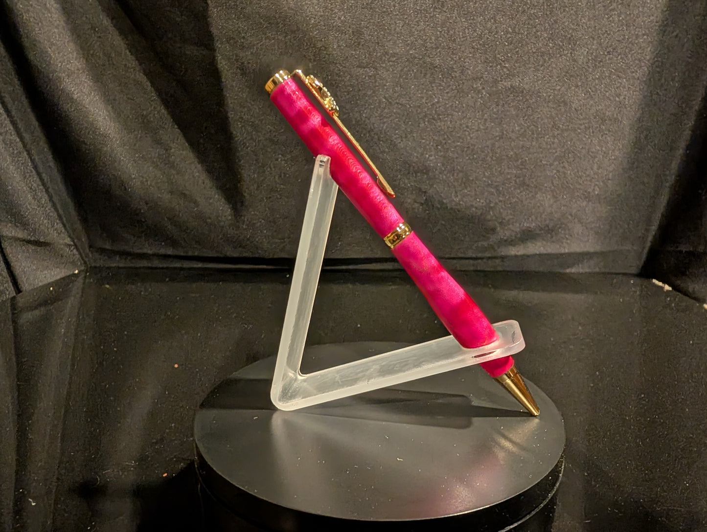 Breast Cancer Awareness Handmade Pen | Bright Pink Stabilized Curly Maple