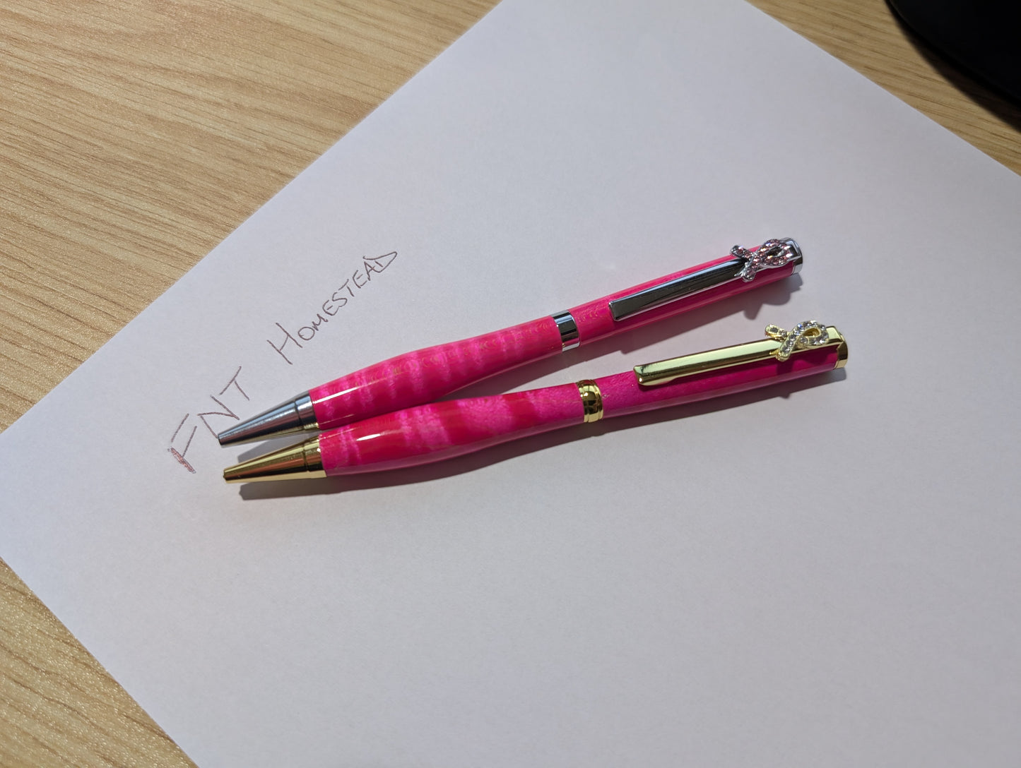 Breast Cancer Awareness Handmade Pen | Bright Pink Stabilized Curly Maple