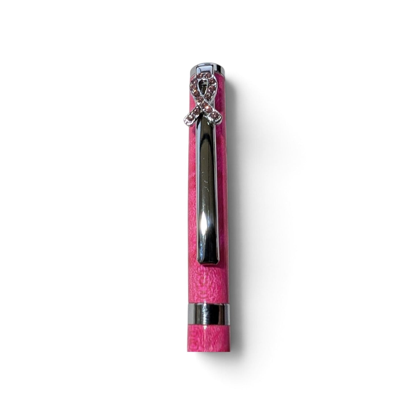 Breast Cancer Awareness Handmade Pen | Bright Pink Stabilized Curly Maple