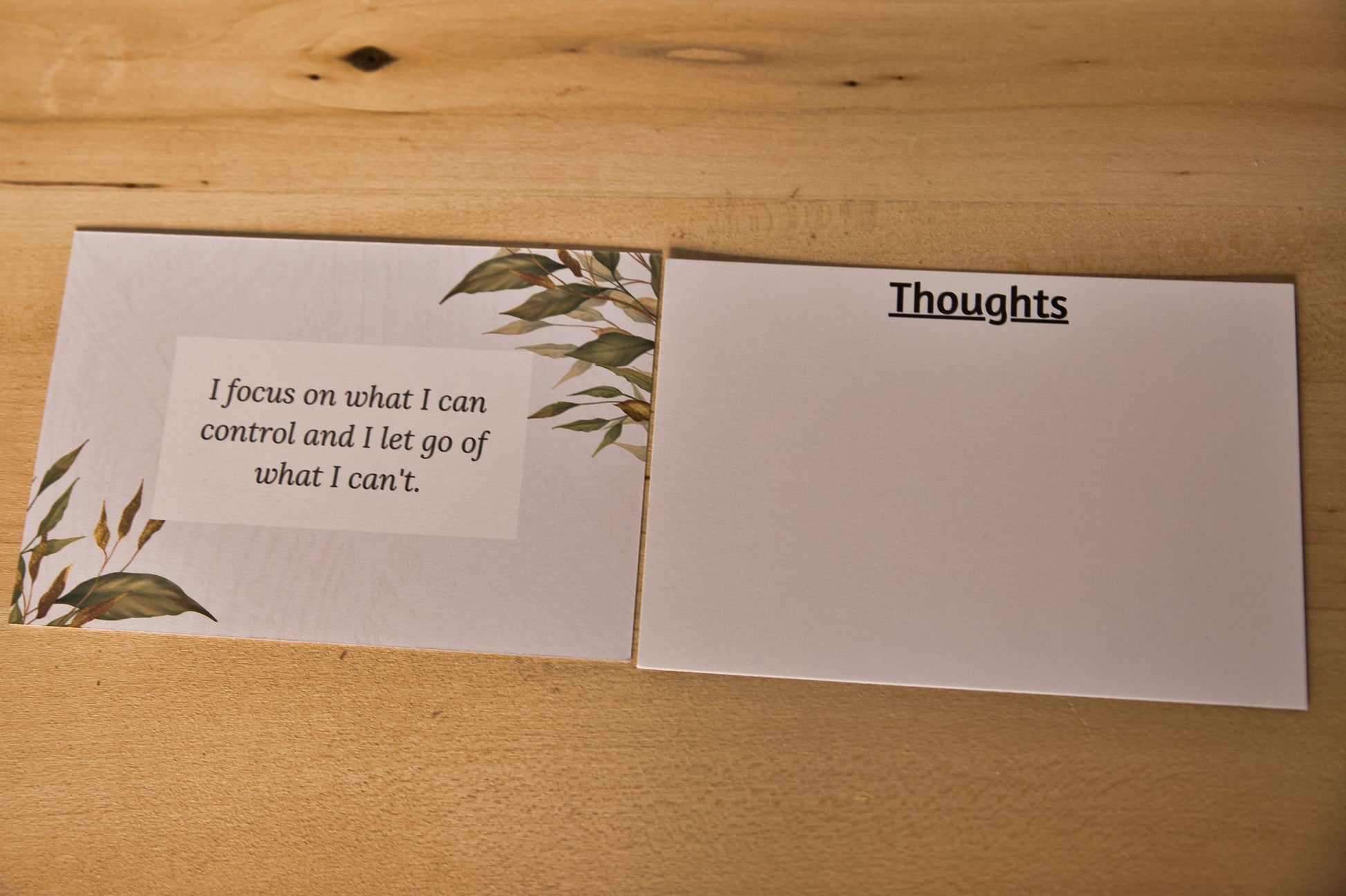 Front and Back of affirmation cards to show a sample page and the area on the back to write down thoughts.